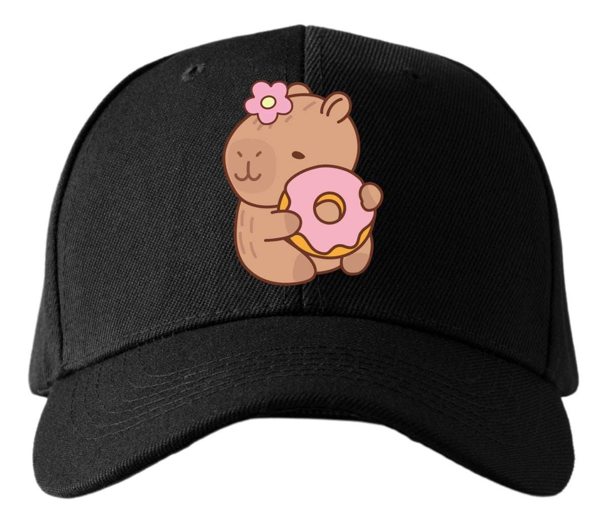 Gorra Negra Tipo Baseball – Capibara con Dona | Accesorios Unisex