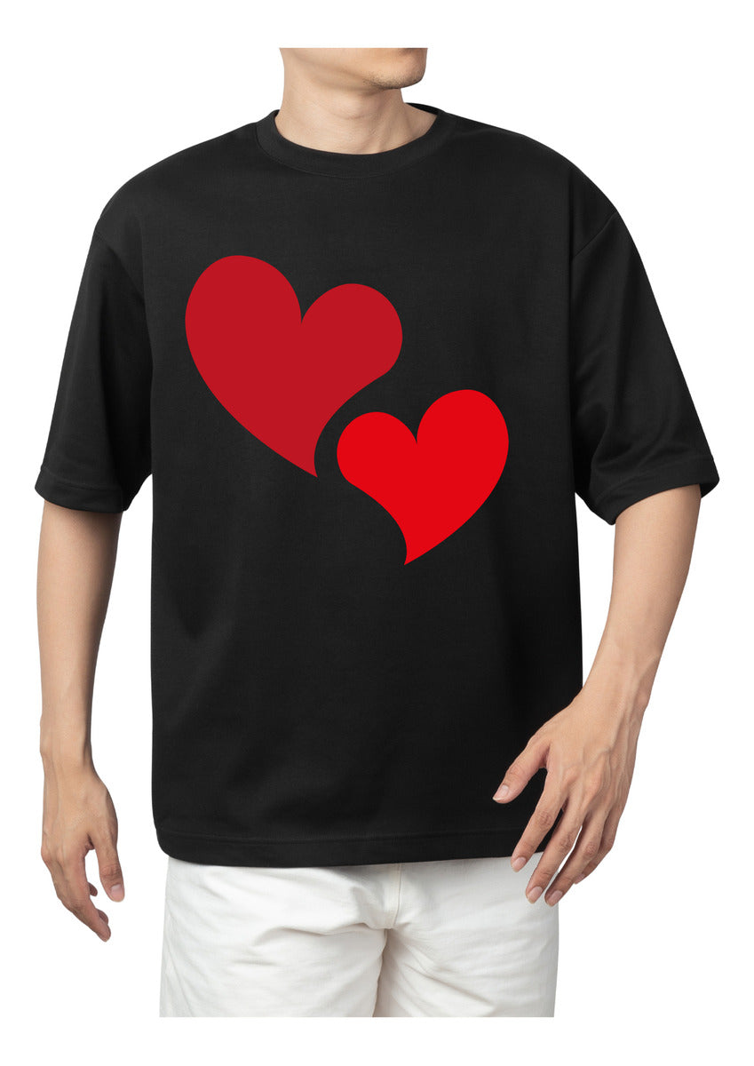 Men's Black T-Shirt – Double Heart | Romantic | Urban Minimalism