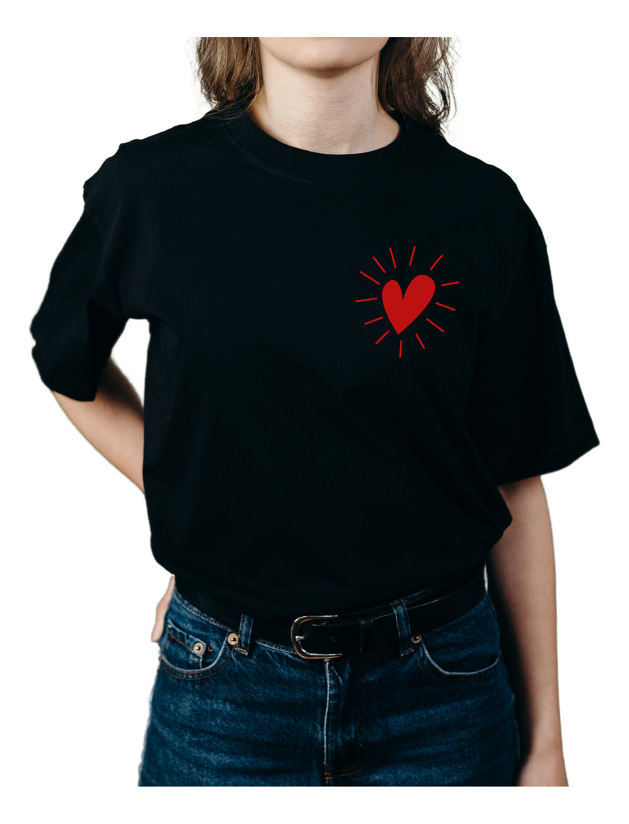 Women's Black T-Shirt – Luminous Heart | Minimalist Design | Urban Minimalism