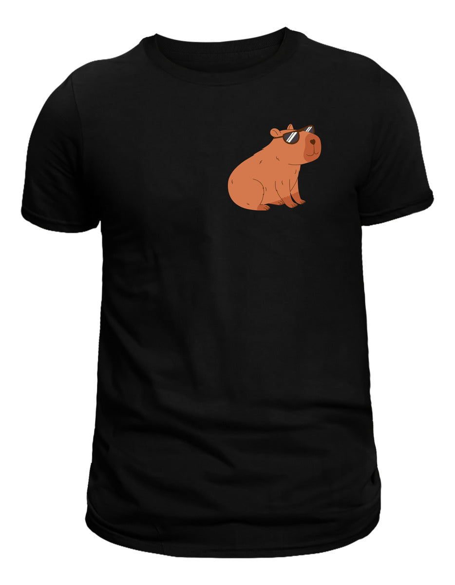 Men's Black T-Shirt – Capybara with Cool Glasses | Urban Minimalism