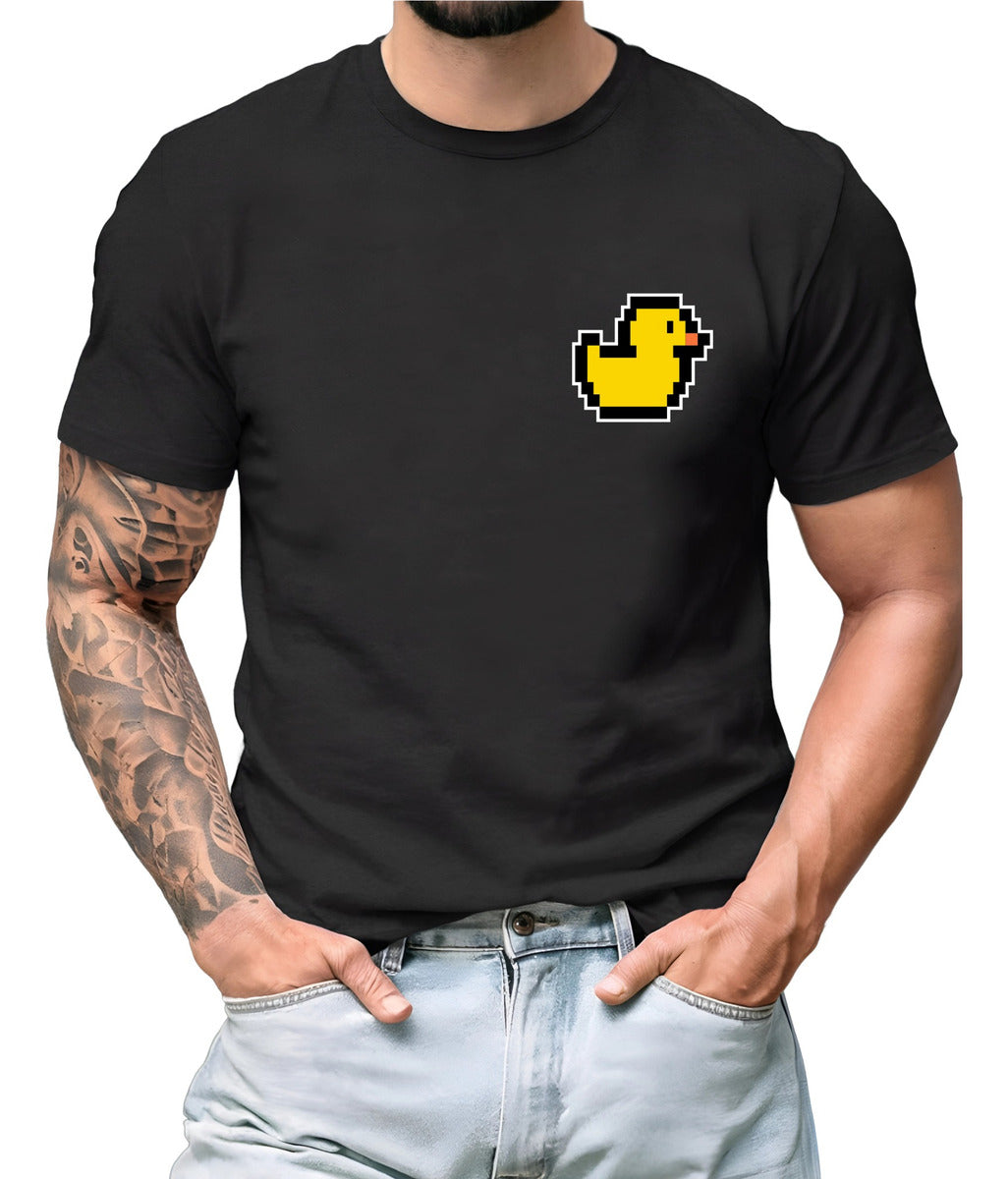 Men's Black T-Shirt – Arcade Style Pixel Art Duck | Urban Minimalism