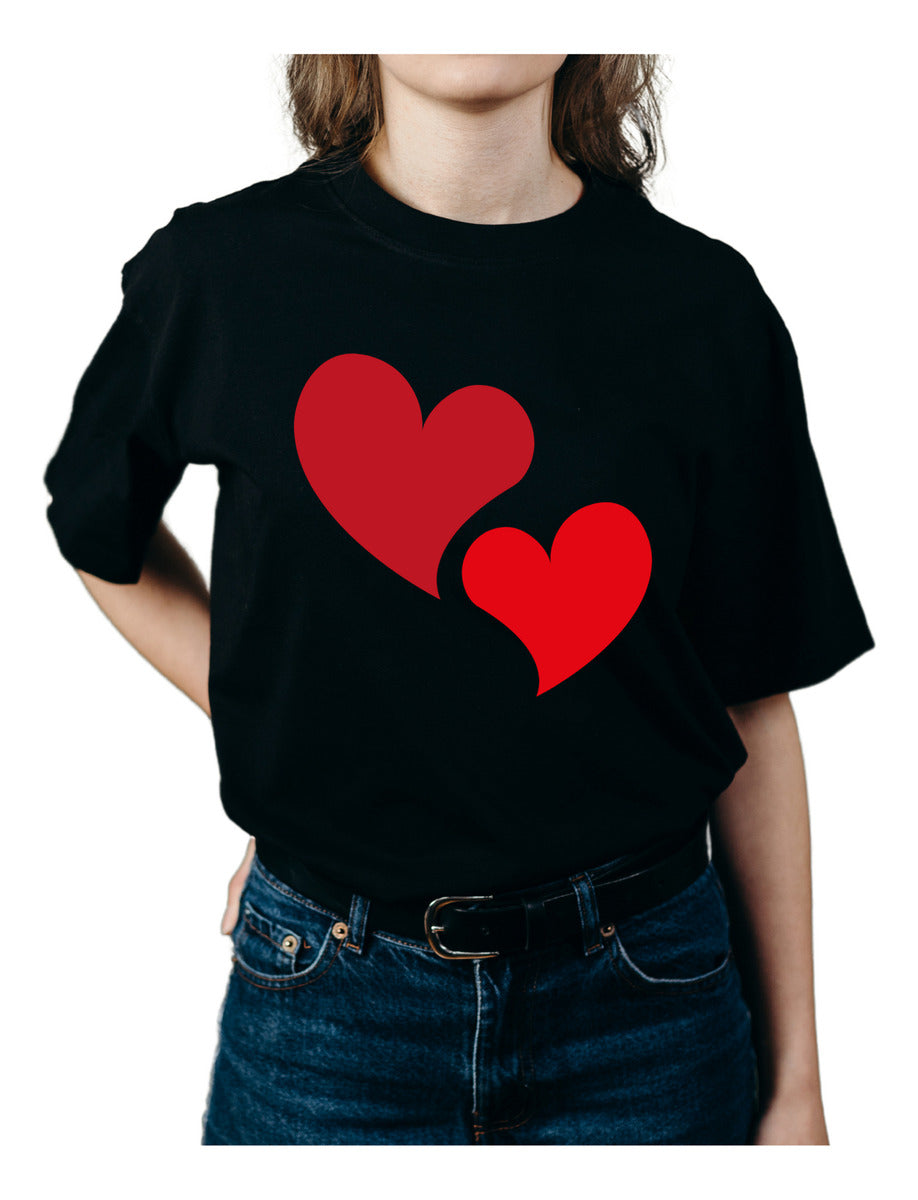 Women's Black T-Shirt – Double Heart | Romantic | Urban Minimalism