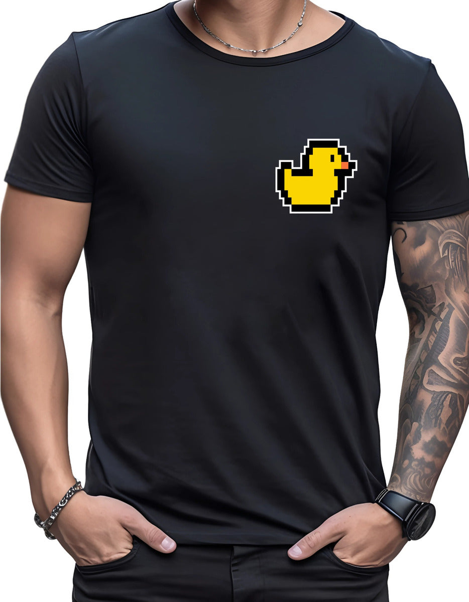 Men's Black T-Shirt – Arcade Style Pixel Art Duck | Urban Minimalism
