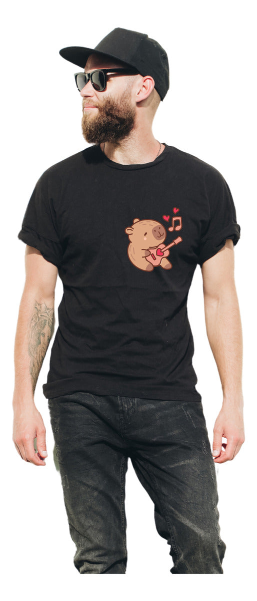 Men's Black T-shirt – Capybara Playing Guitar | Urban Minimalism