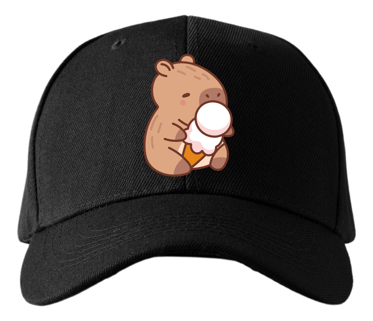 Gorra Negra Tipo Baseball – Capibara con Helado | Accesorios Unisex