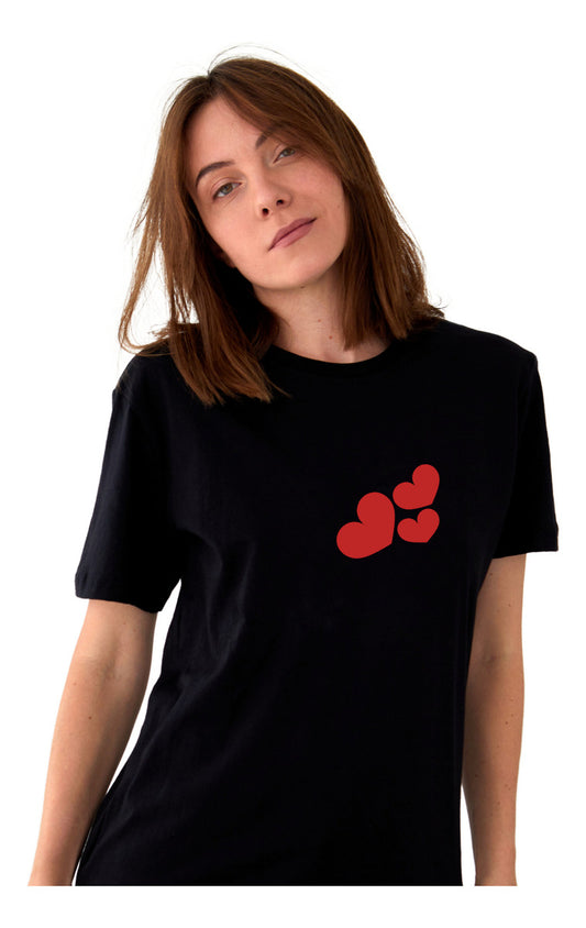 Women's Black T-Shirt – Three Hearts | Minimalist Love Design | Urban Minimalism