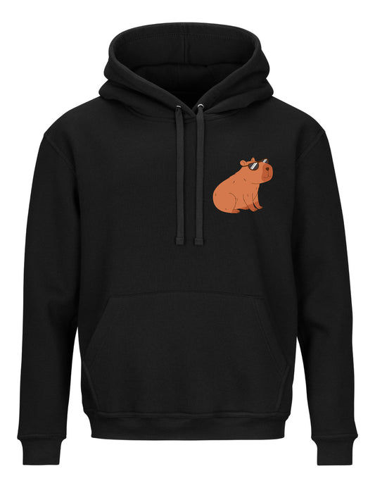 Sudadera Negra Casual Unisex Capibara Cool Con Lentes