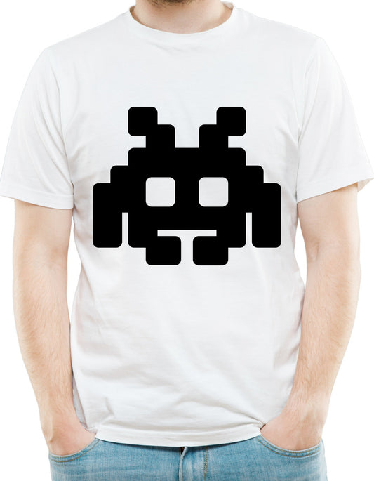 Men's Black and White T-Shirt – Minimalist Martian Pixel Art | Urban Minimalism