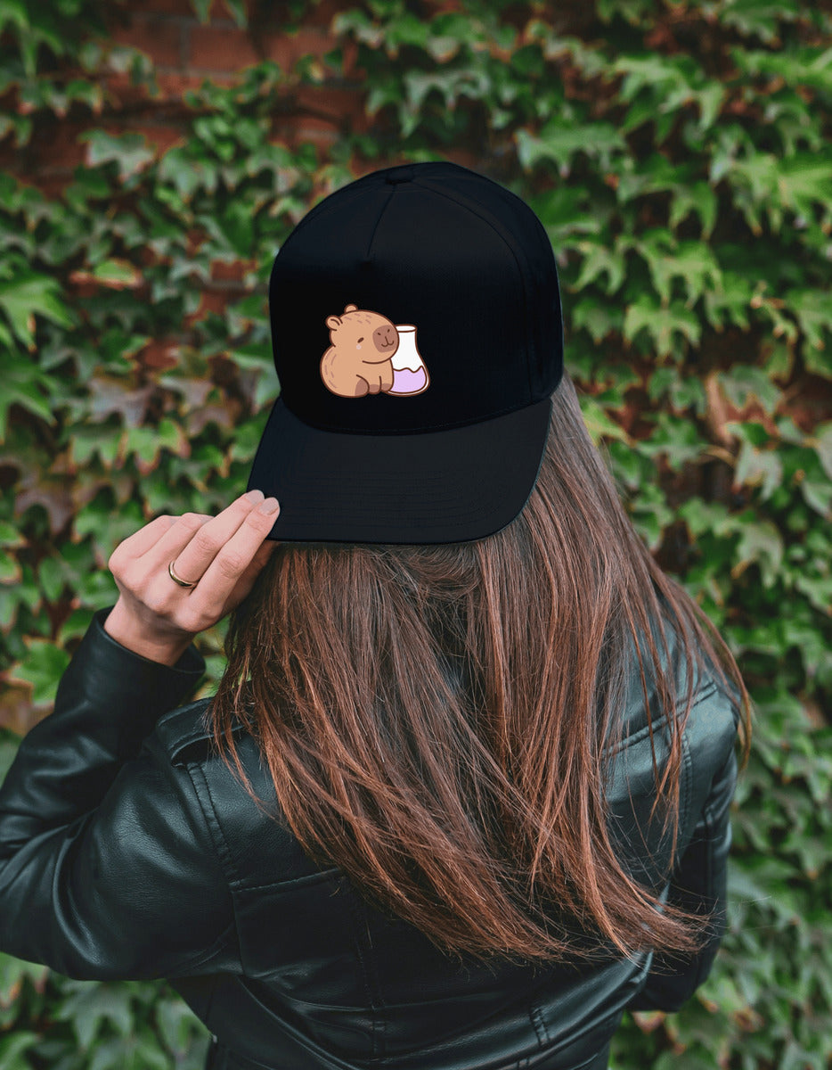 Gorra Negra Tipo Baseball – Capibara Científico | Accesorios Unisex