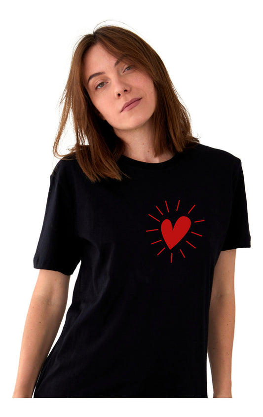Women's Black T-Shirt – Luminous Heart | Minimalist Design | Urban Minimalism