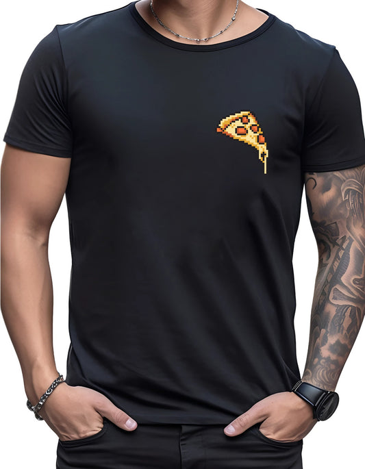 Men's Black T-Shirt – Retro Pizza Pixel Art Design | Urban Minimalism