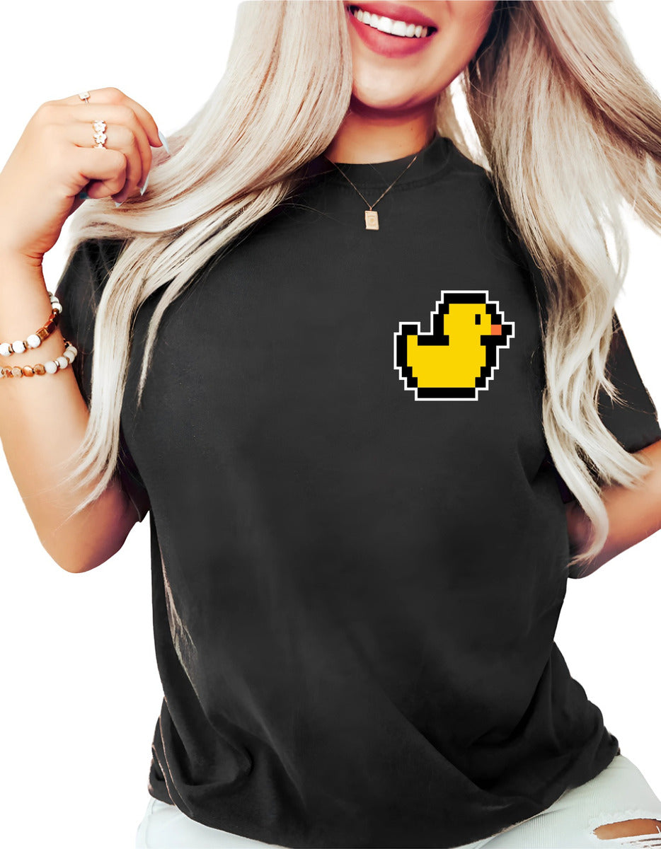 Women's Black T-Shirt – Arcade Style Pixel Art Duck | Urban Minimalism
