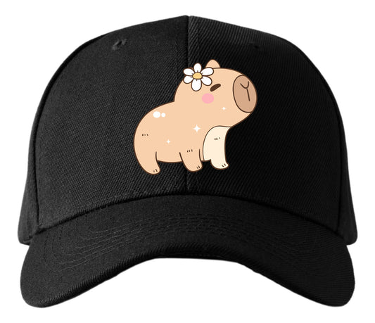Gorra Tipo Baseball Diseño Capibara Flor Gorras Negras