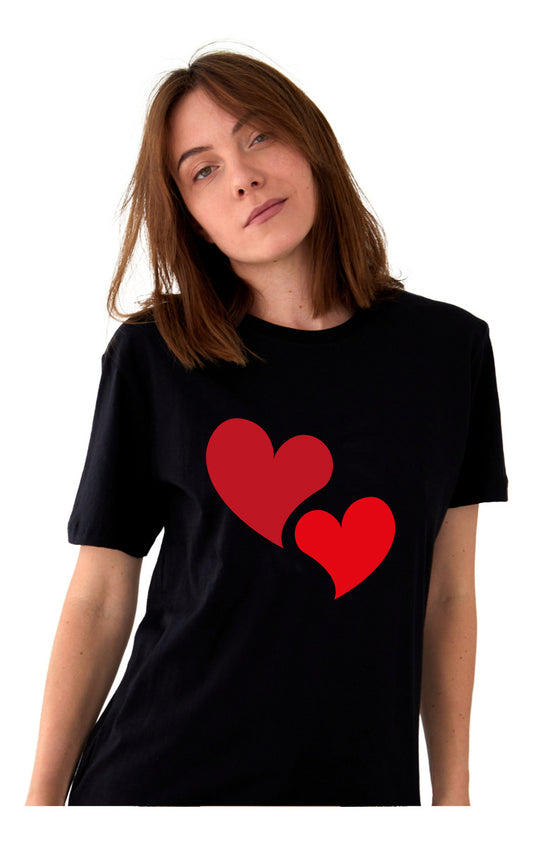 Women's Black T-Shirt – Double Heart | Romantic | Urban Minimalism