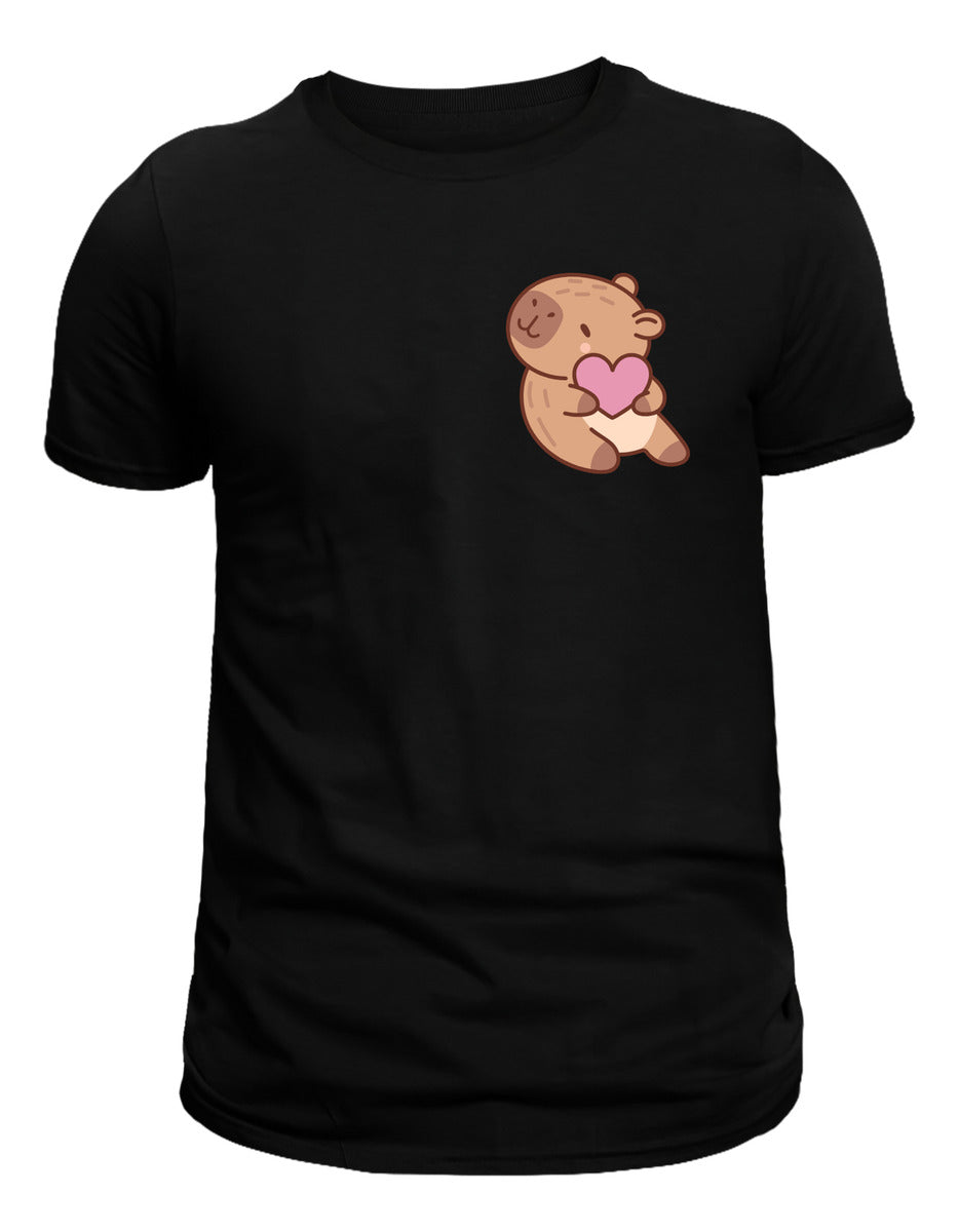 Playera Negra Mujer – Capibara con Corazón | Minimalismo Urbano