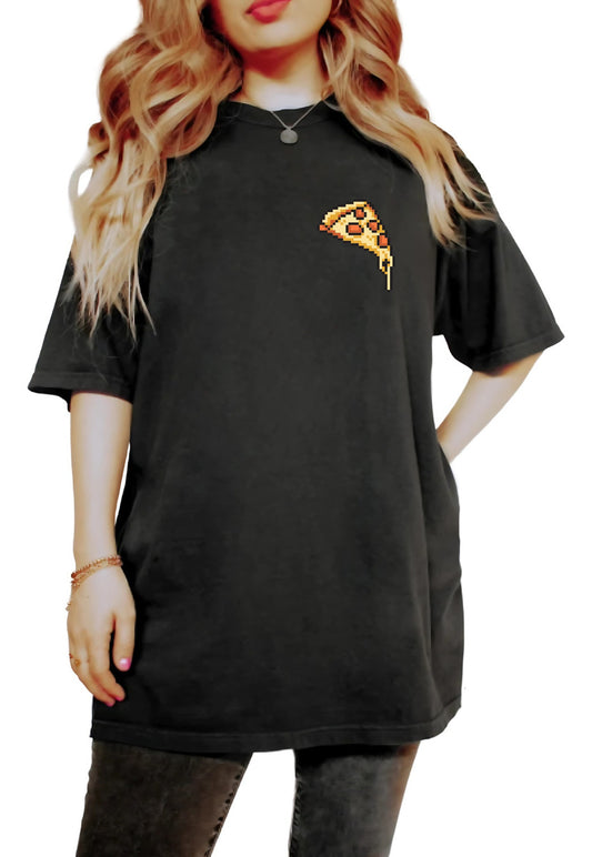 Women's Black T-Shirt – Retro Pizza Pixel Art Design | Urban Minimalism