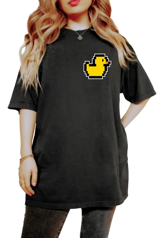 Women's Black T-Shirt – Arcade Style Pixel Art Duck | Urban Minimalism